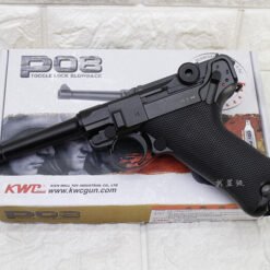 Pistol KWC Luger P08 dengan bodi full metal dan desain toggle-lock klasik